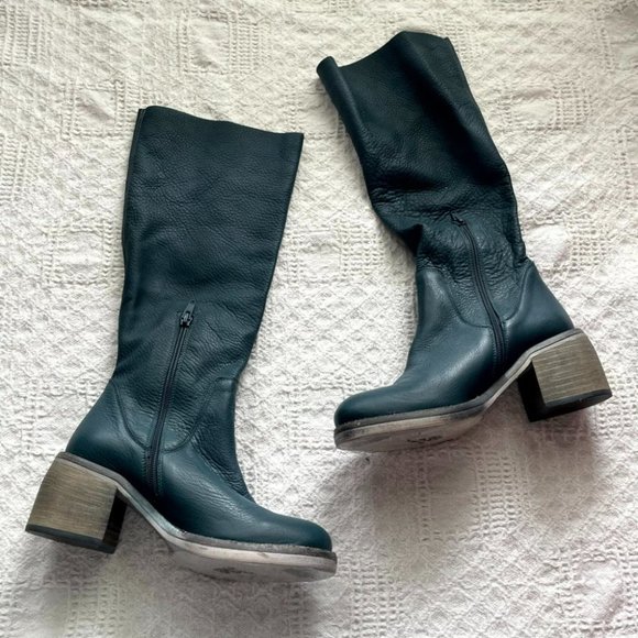 Free People Tall Slouch Boots Black Distressed Leather Block Heels 36 - Picture 6 of 9